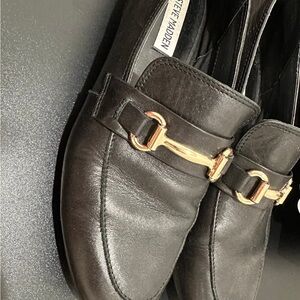 Steve Madden Black Leather Loafers with Gold Accent